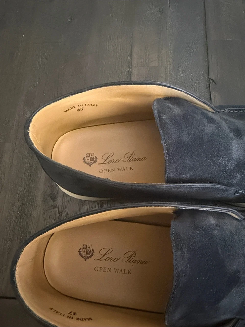 Loro Piana Open Walk Navy Suede Loafers Men’s Size 47 (US 14) Made in Italy